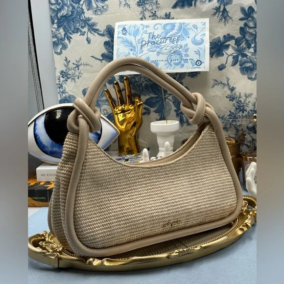 🆕 CULT GAIA 🧿 NWOT Brisa Woven Raffia Knotted Shoulder Bag, Cream / Natural - Picture 3 of 15